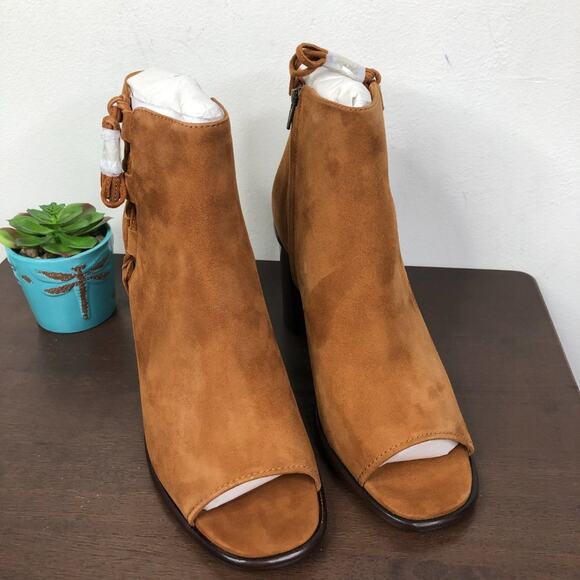 NEW Frye Amy Side Ghillie Suede Leather Open Toe Booties In Nutmeg Size 9.5M - Picture 5 of 7